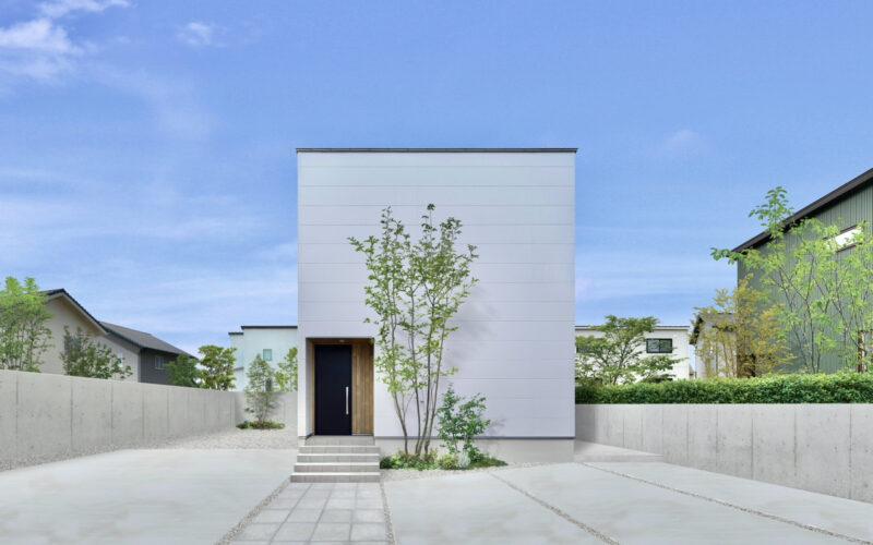 閑静な住宅街に建つ白い箱